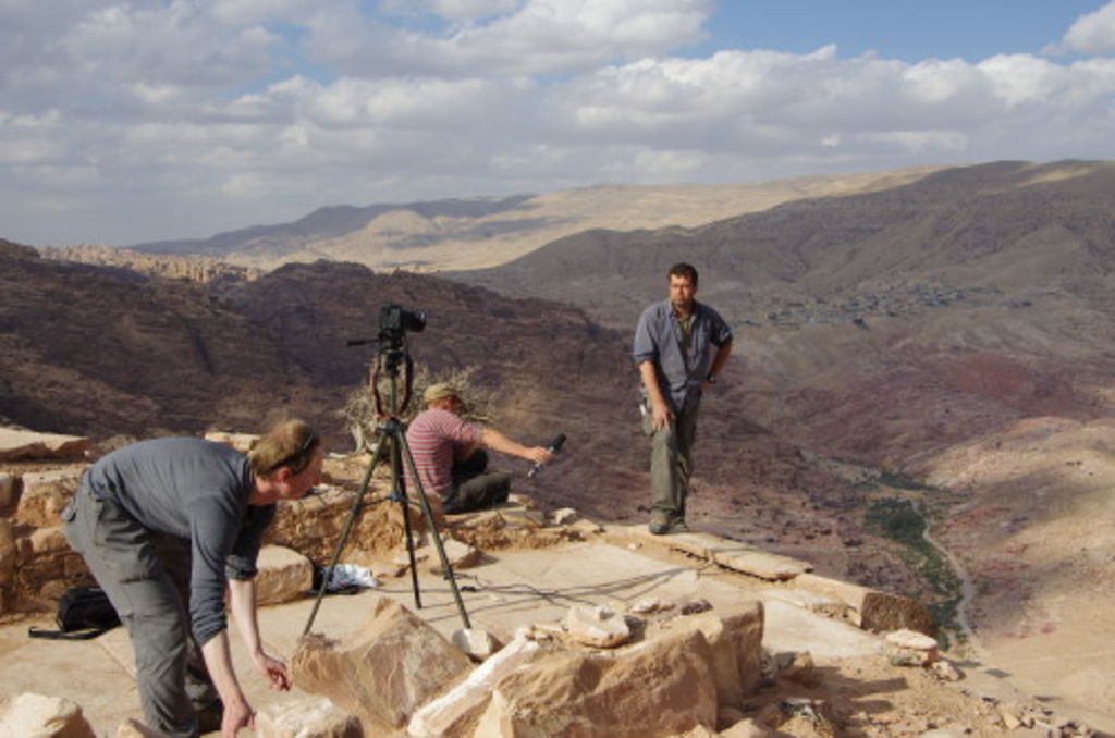 Fig. 48: Magnus Roth from Basel taking an interview with Stephan Schmid, while Nils Rhensius holds the microphone.