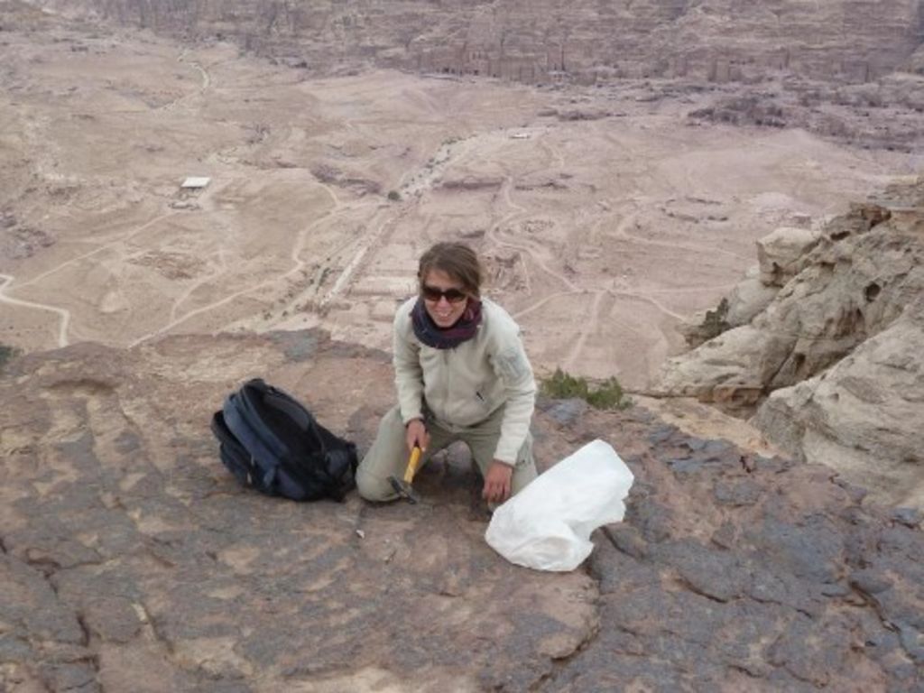 Fig. 82: Jana Falkenberg marking the fix points on top of Umm al-Biyara.