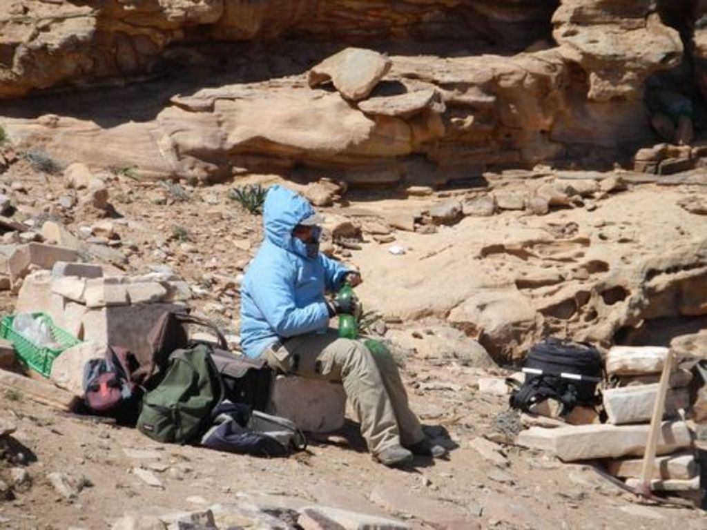 Fig. 35: „A small step for me, a big step for humanity ...“; Polly Agoridou on a cold morning on Umm al-Biyara.