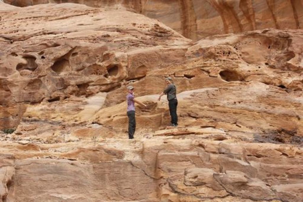 Fig. 19: Laura Weis (left) and Juliane Schmidt (right) exploring Nabataean water installations