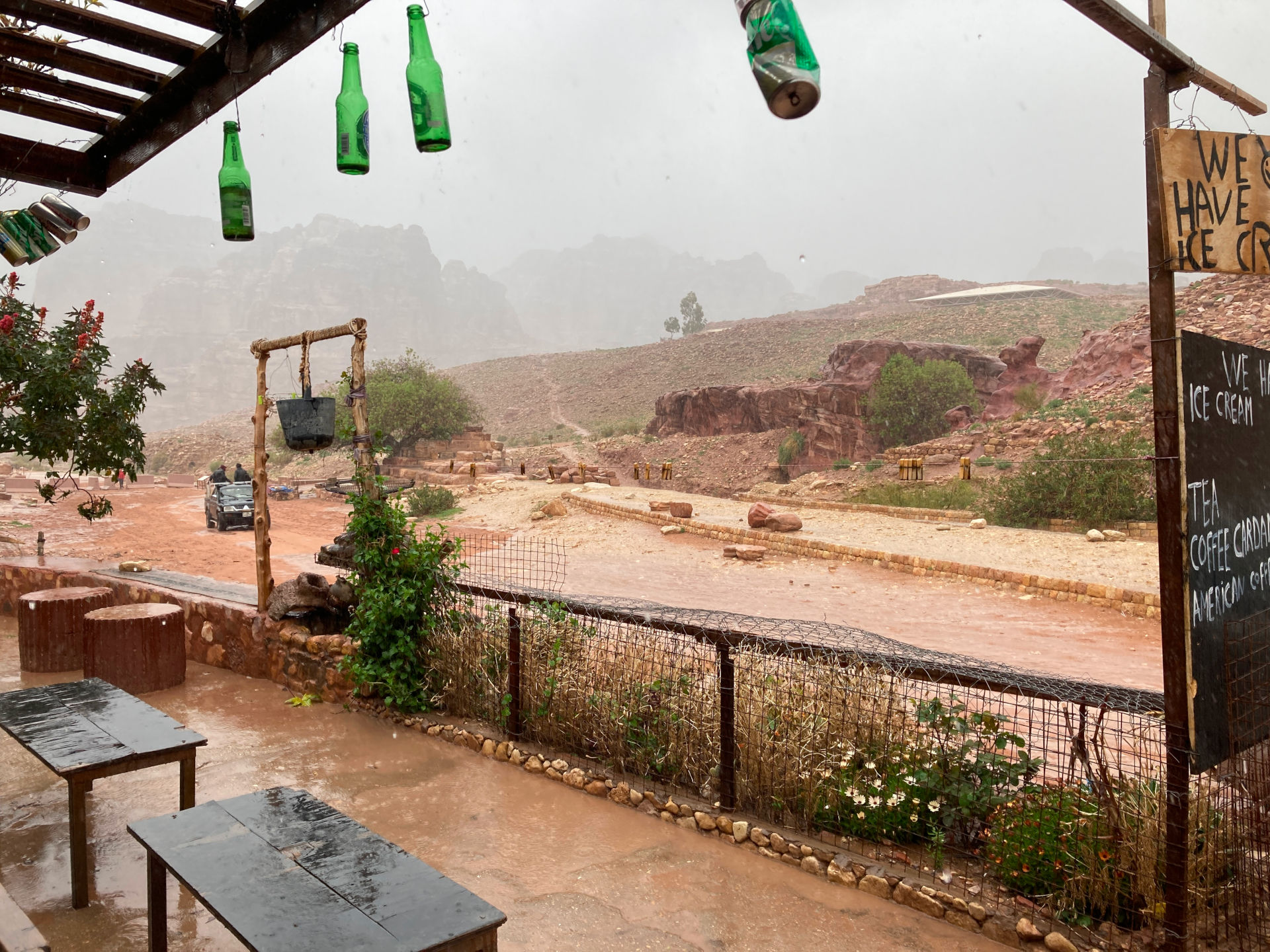 Fig. 39: Already in the early morning heavy rain was falling down, so both teams decided to cease their work.