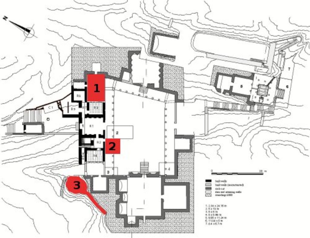 Fig. 1: Wadi Farasa East, general plan (after Bachmann, Watzinger, Wiegand, modified by A. Barmasse)
