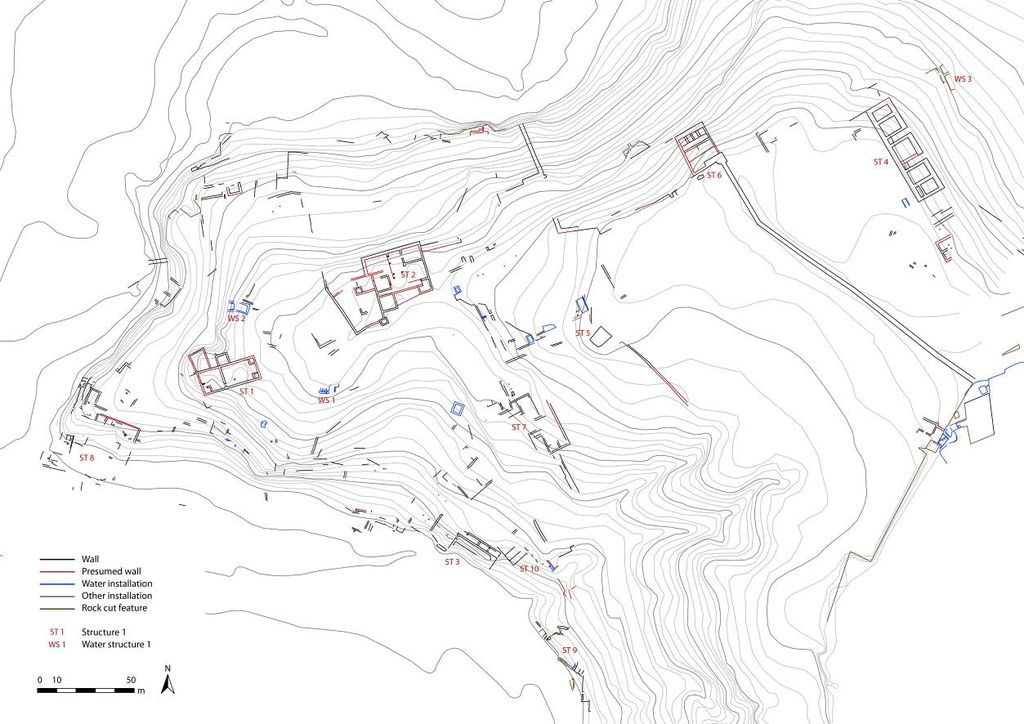 Fig. 3: Topographical map of NEPP area with recorded structures (plan: J. Falkenberg and M. Holappa)