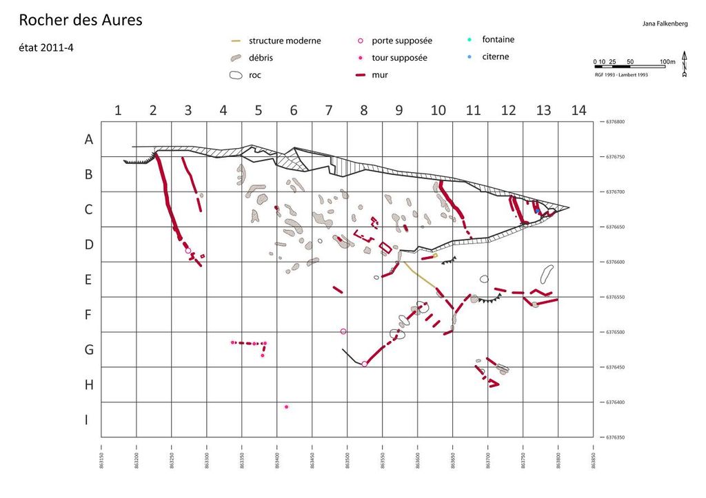 Fig. 5: Plan des structures relevées en 2011 avec secteurs (plan: J. Falkenberg)